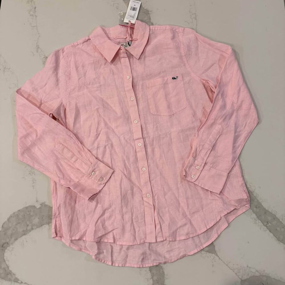 Vineyard Vines NWT Linen Relaxed Button Down Women's 10 Pink Preppy Minimalist